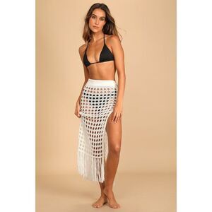 Poolside Perfection White Sheer Crochet Lace-Up Swim Cover-Up